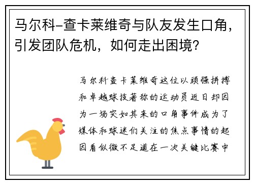 马尔科-查卡莱维奇与队友发生口角，引发团队危机，如何走出困境？