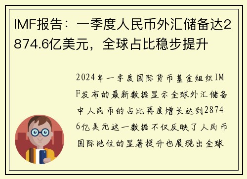 IMF报告：一季度人民币外汇储备达2874.6亿美元，全球占比稳步提升